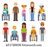 Sick and disabled characters set. Sick and disabled characters set.