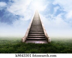 escadaria, para, céu