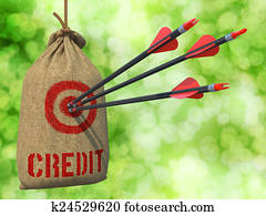 kredit, -, pfeile, schlag, in, rot, target.