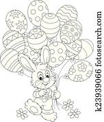 oster hase, mit, luftballone oster hase, mit, luftballone