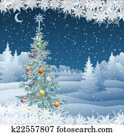 Winter landscape with Christmas tree Winter landscape with Christmas tree