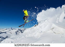 esquiador alpino, ligado, piste, esquiando declive