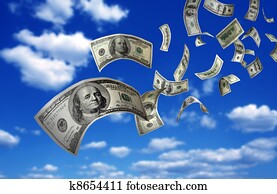 Falling Money $100 Bills 