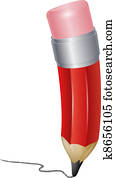 Red cartoon pencil writing Red cartoon pencil writing