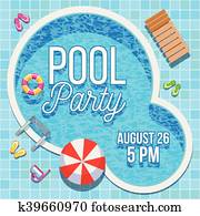 Summer party invitation with swimming pool vector template Summer party invitation with swimming pool vector template
