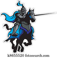 tjostieren, blau, ritter, maskottchen, auf, pferd tjostieren, blau, ritter, maskottchen, auf, pferd