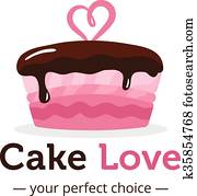 Vector cute shiny pink cake logo with chocolate and heart on the top. Wedding cake store logo. Sweets shop logo. Vector cute shiny pink cake logo with chocolate and heart on the top. Wedding cake store logo. Sweets shop logo.