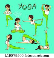 vetorial, hand-drawn, ioga, poses