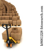 Cardboard Boxes on Pallet Truck Isolated on White