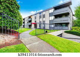 Bringen äußere, balkon, terrasse, mit, mauerstein, floor. Stock Foto