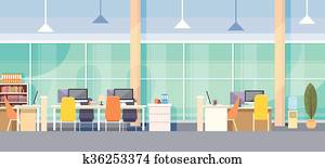 modernes, büro- innere, arbeitsplatz, buero