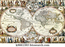 Old paper world map.