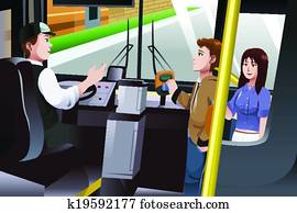 pessoas, pagar, para, autocarro, tarifa