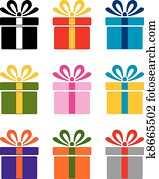 vektor, sæt, i, farverig, gave æske, symboler