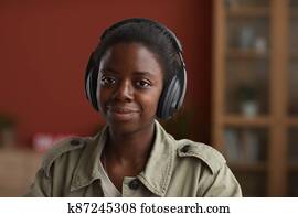 Young African-American Woman Wearing Headphones