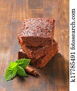 Pile of Chocolate Brownies on a Tray Stock Photograph 