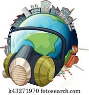 Environmental theme with earth wearing mask