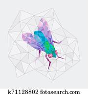 Geometric colorful figure art of green fly in polygonal style on white background Geometric colorful figure art of green fly in polygonal style on white background