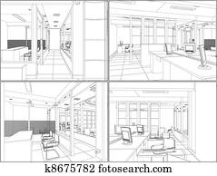 interior, escritório, quartos