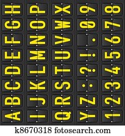 Set of letters on a mechanical timetable Set of letters on a mechanical timetable