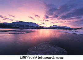 Twilight above a ford in Norway with beautifully colors