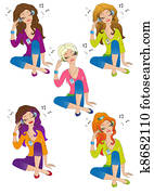 bonito, mulher, escutar música