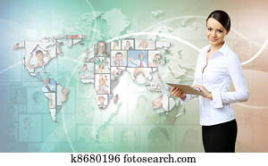 Business person against technology background