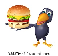 Crow cartoon character with bueger Crow cartoon character with bueger