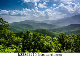 nebuloso, verão, vista, de, a, montanhas appalachian, de, a, azul, Ridg