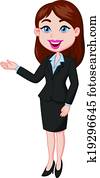 Smiling business woman cartoon pres