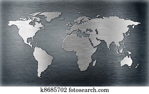 world map relief or shape on metal plate world map relief or shape on metal plate