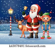 Christmas background with Santa Claus, deer and elf Christmas background with Santa Claus, deer and elf