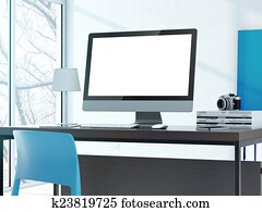 Computer on the table in modern studio Computer on the table in modern studio