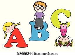 crianças, playing., alfabeto