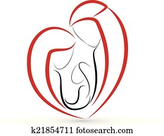 familia, en, un, forma corazón, estilizado, bosquejo, icono, vector, logotipo