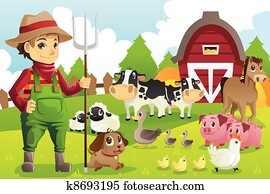 Farmer at the farm with animals Farmer at the farm with animals