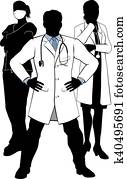 Medical Team Doctors and Nurses Group Silhouettes