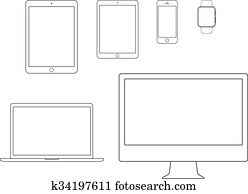 mobile, tablet, notebook, computer line icon set mobile, tablet, notebook, computer line icon set