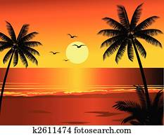 praia tropical, ilustração