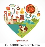 Switzerland love - heart with vector icons