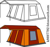 vecteur, grand, vieux, camping famille, tente