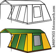 vecteur, vieux, camping famille, tente