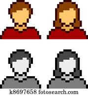 vector, pixel, macho, hembra, avatar, iconos