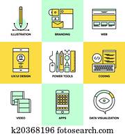 Web design and development flat line icons Web design and development flat line icons