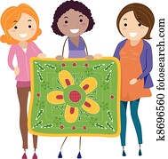 Women Holding a Quilt Women Holding a Quilt