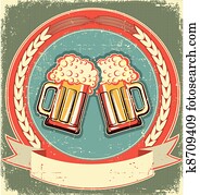 Beer label set on old paper texture.Vintage background