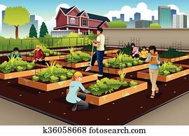 gente, hacer, comunidad, jardinería