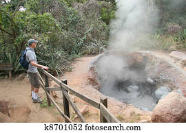  Hiker and Geothermal Steam