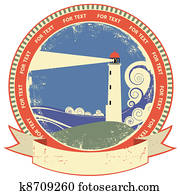 Lighthouse symbol. Vintage label on old paper texture Lighthouse symbol. Vintage label on old paper texture