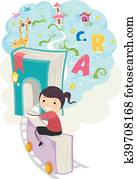Stickman Kid Girl Book Train Fantasy Stickman Kid Girl Book Train Fantasy